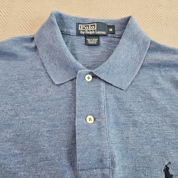 Polo by Ralph Lauren Two Button Henley Men's Size Medium Heathered Blue LS EUC - Picture 6 of 16